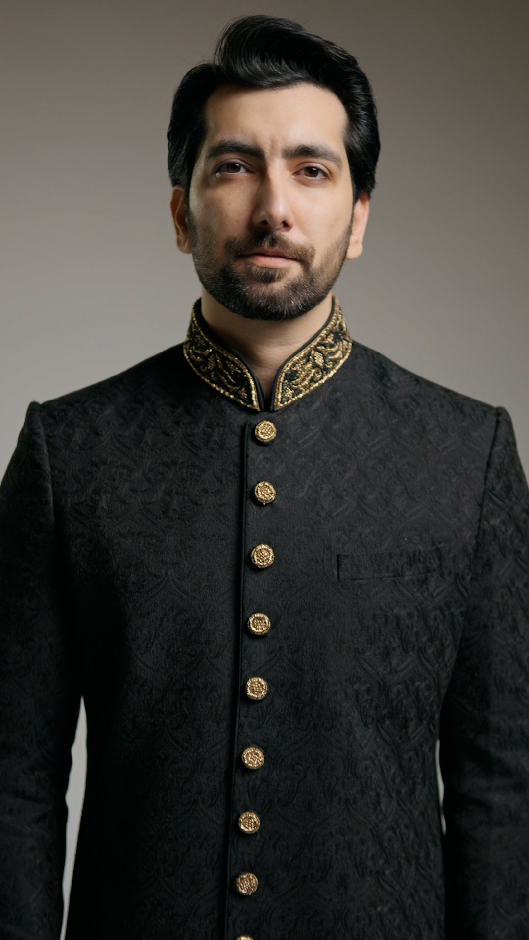 Black Kashida Kari Sherwani with Dark Gold Embroidery - Custom Order