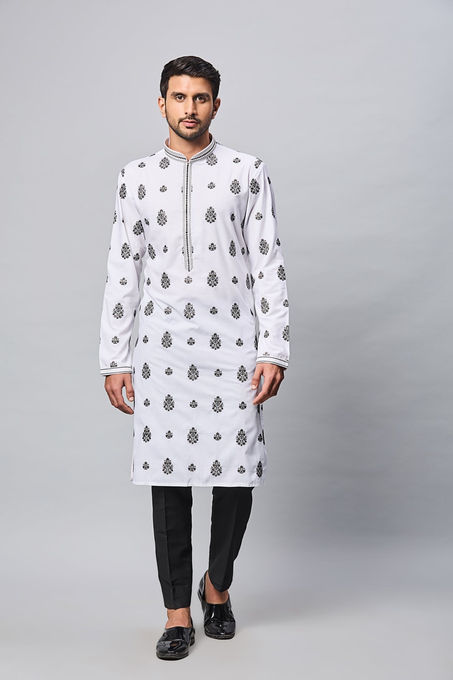 White with Black thread embroidery Kurta Set