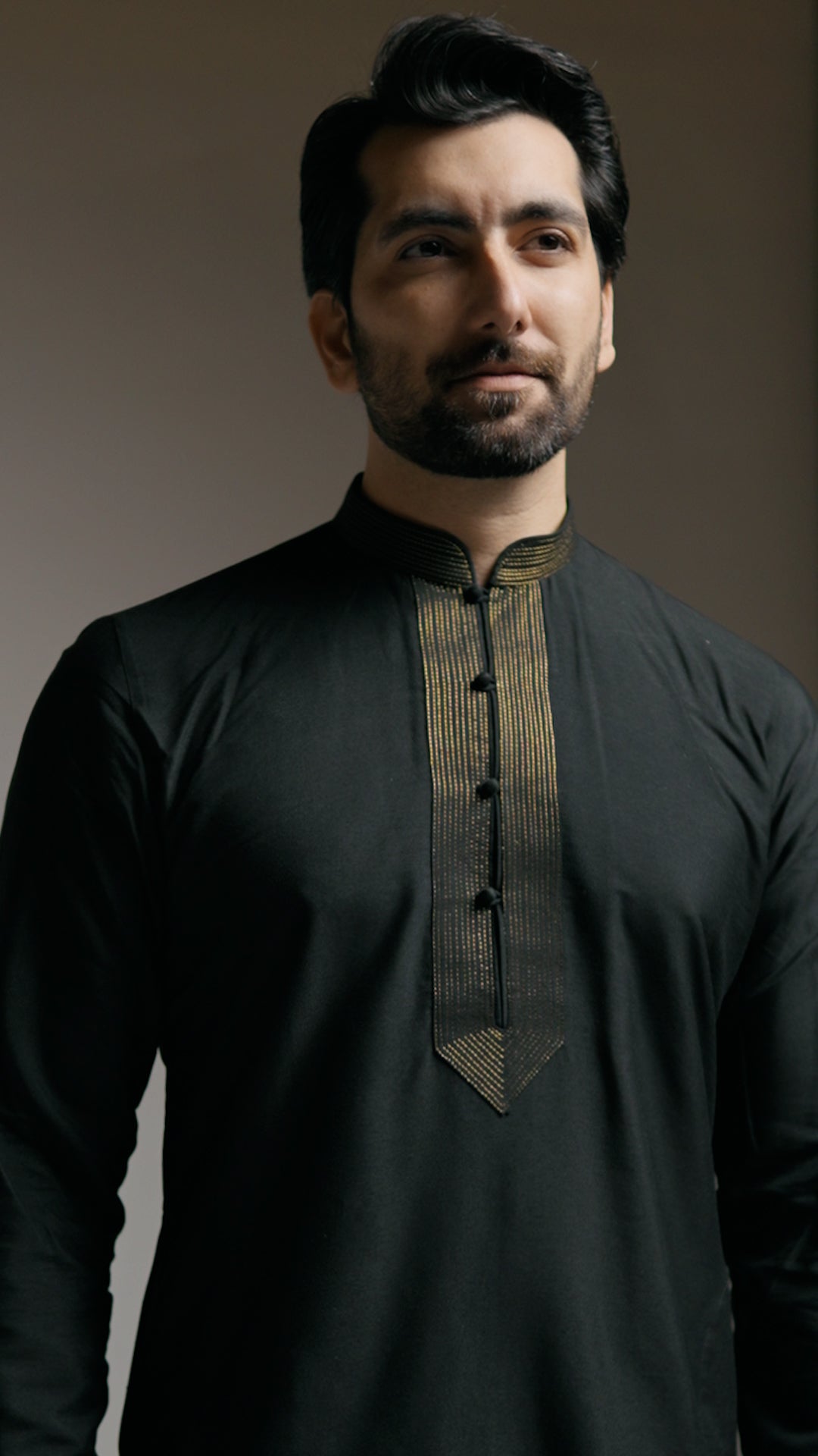 Black Kashida Kari Sherwani with Dark Gold Embroidery - Custom Order