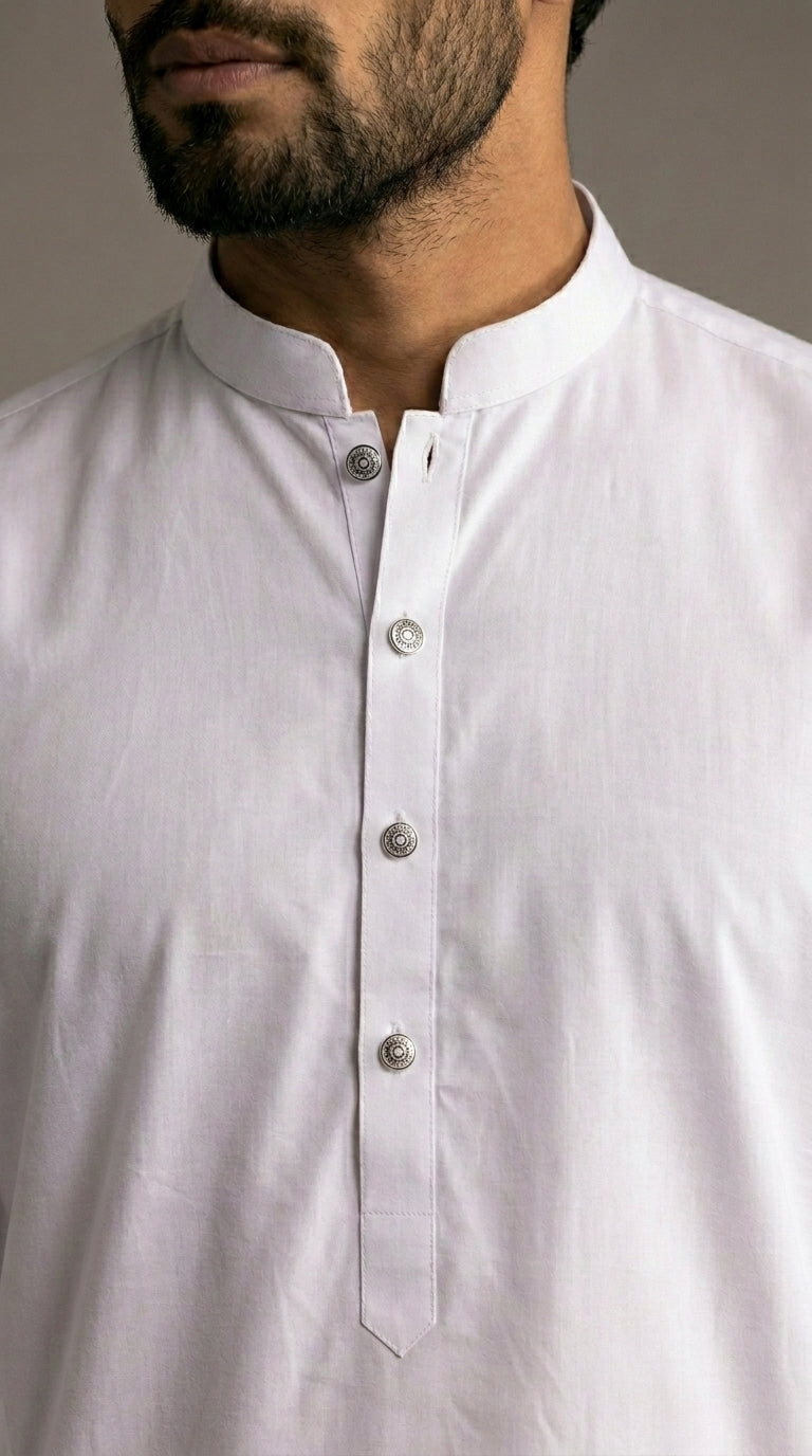 Off-White Plain Cotton Satin Kurta