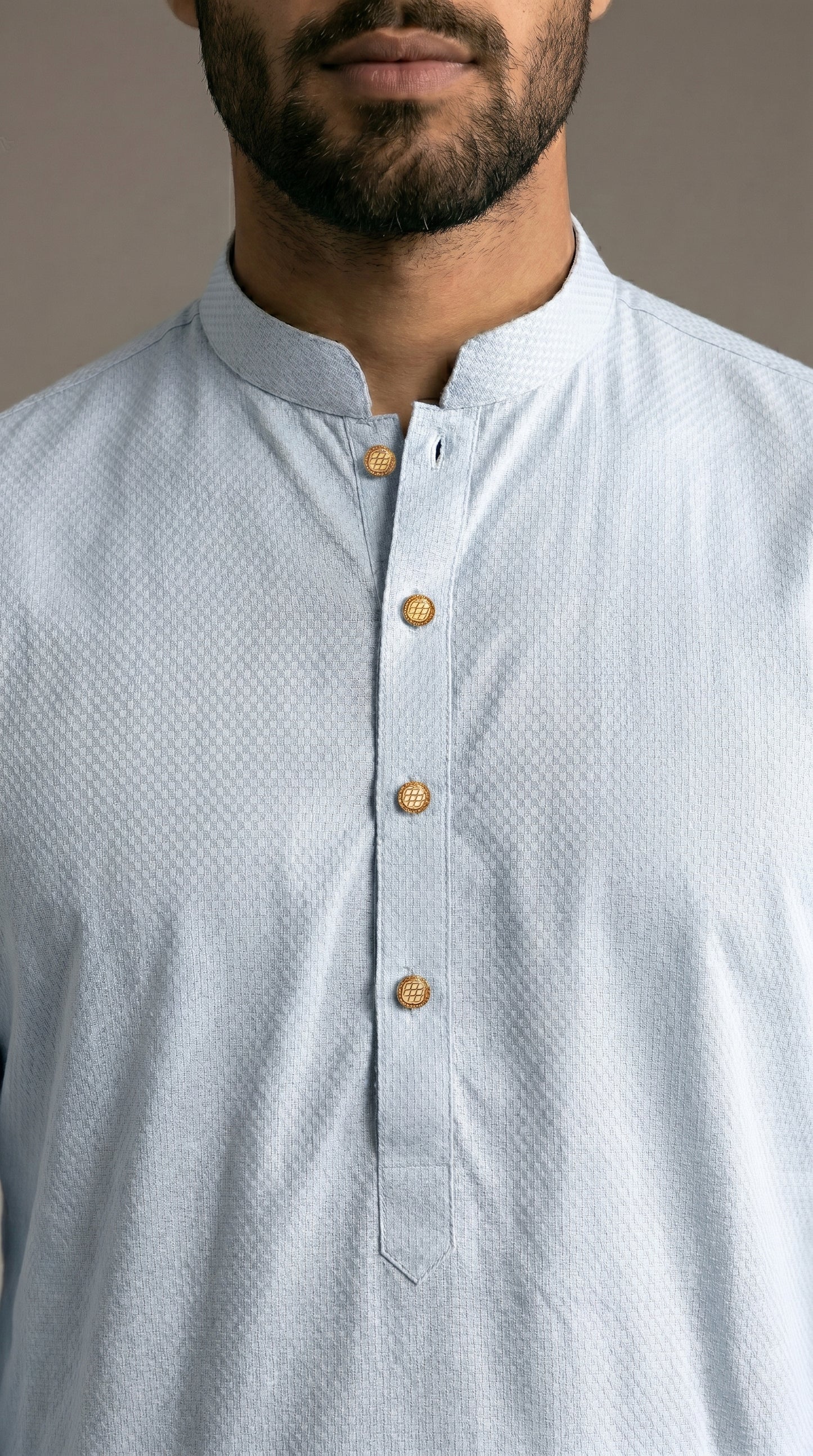 Ice Blue Cotton Dobby Kurta