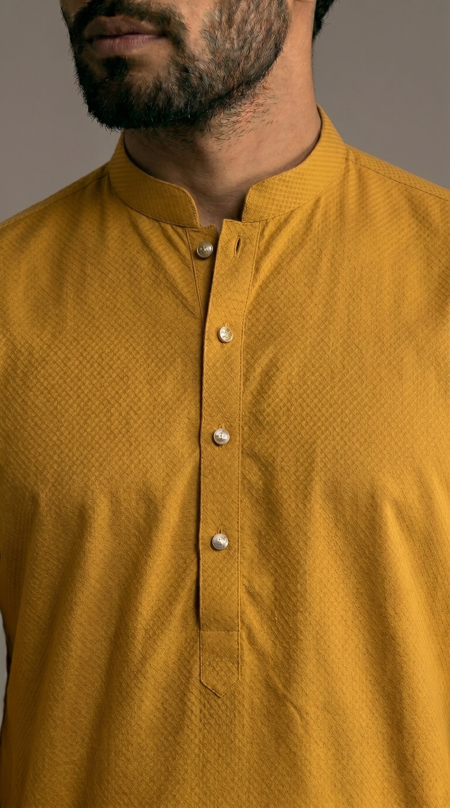 Mustard Yellow Cotton Dobby Kurta