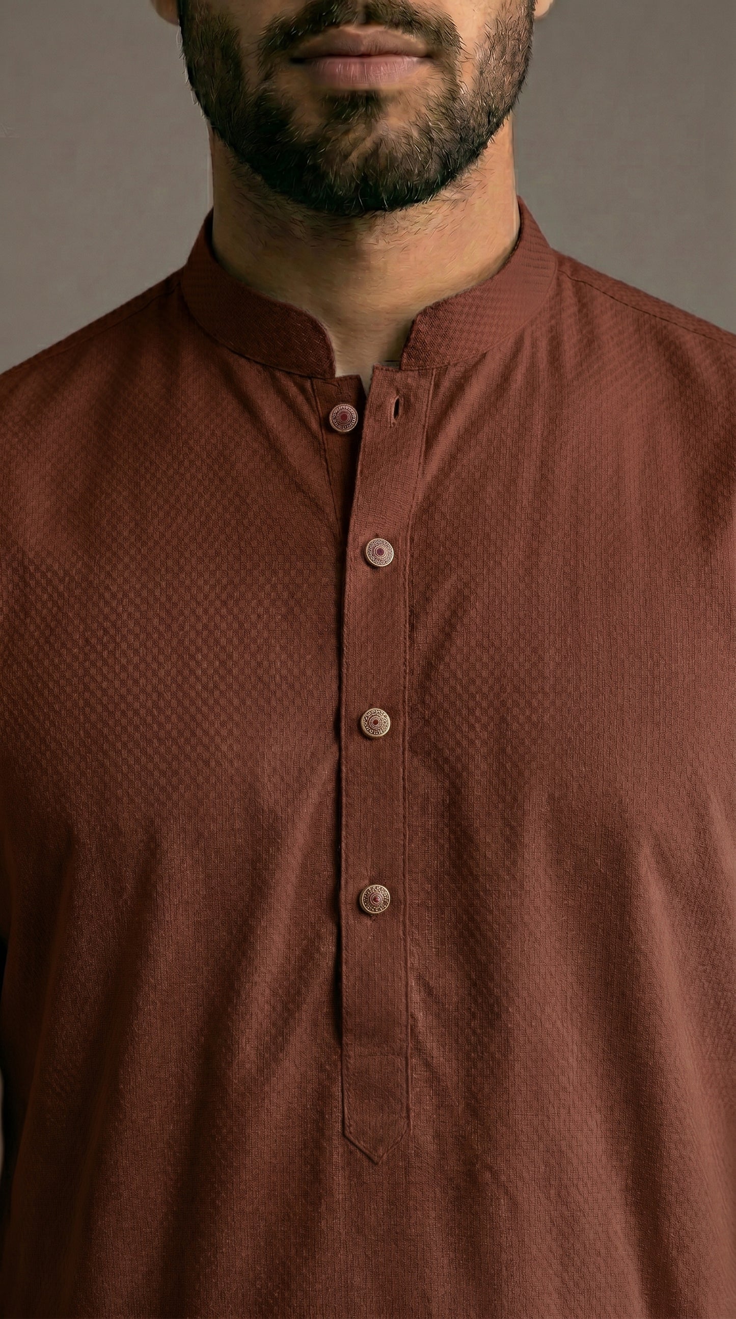 Rust Brown Cotton Dobby Kurta