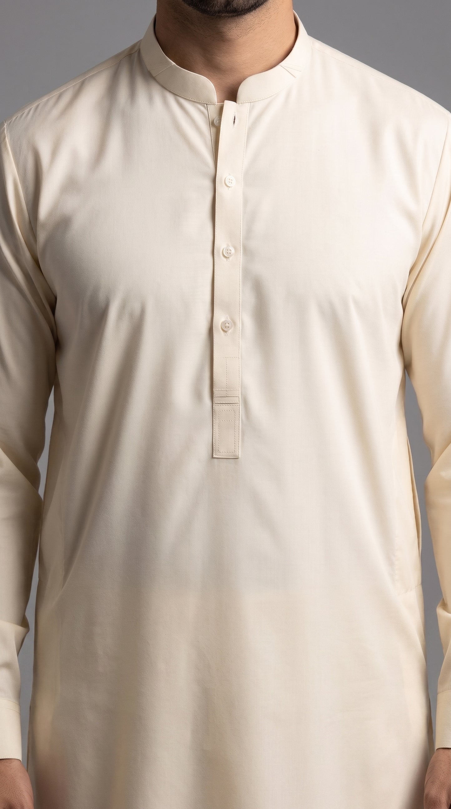 Premium Cream Kameez Trouser Suit (P130) - Slim Fit