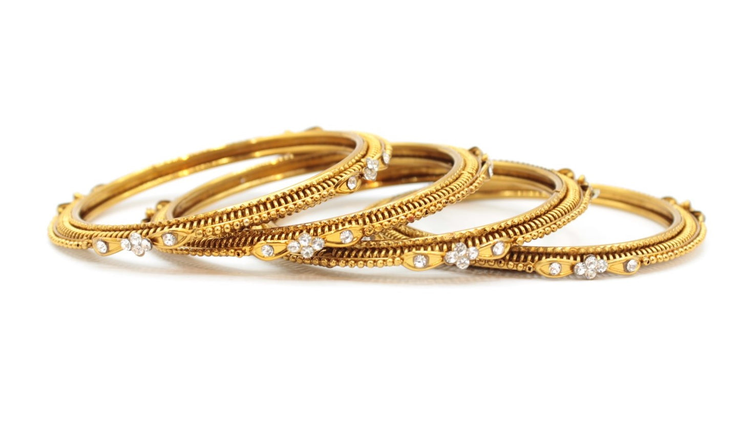Gold Bangles (4)Set with White Stones