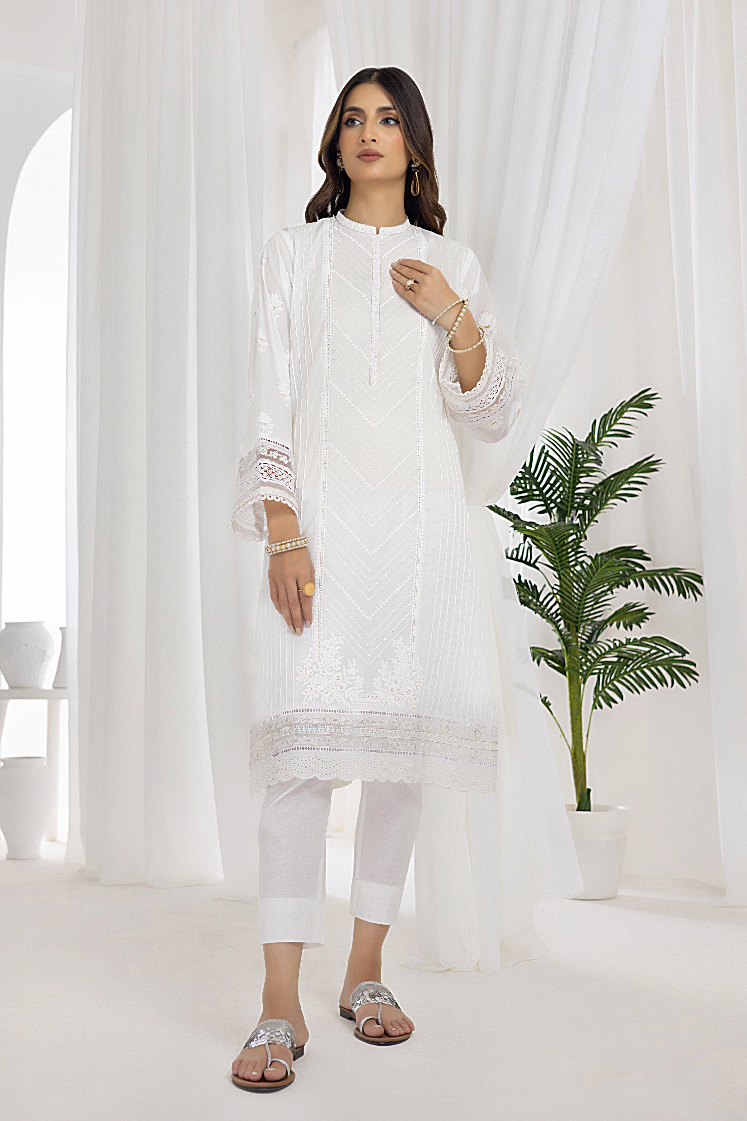 Party Wear White Kurti Sharara - Evilato Online Shopping