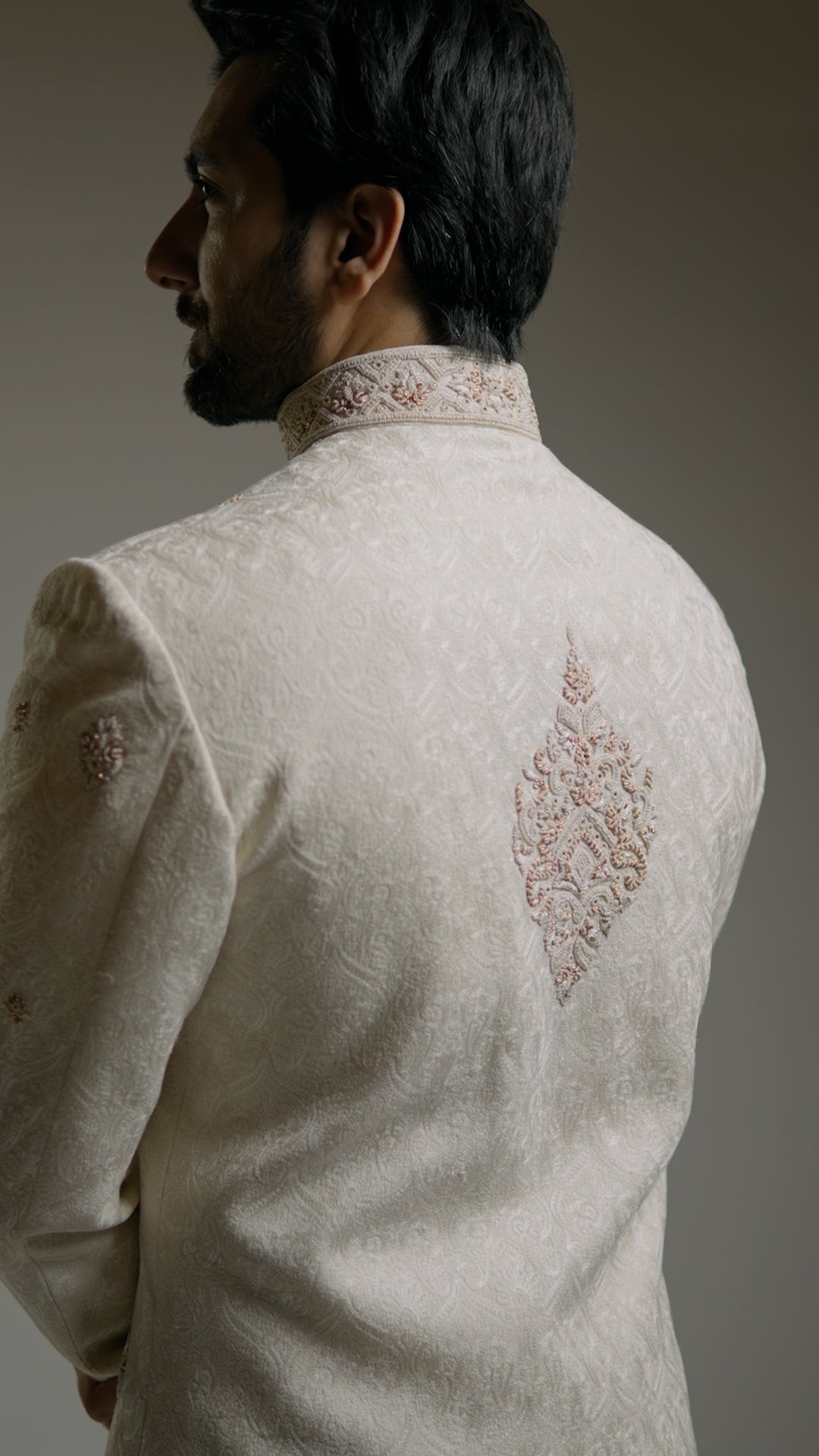 Open Concept Nikkah Sherwani Kashida Kari with Antique Embroidery -Custom Order