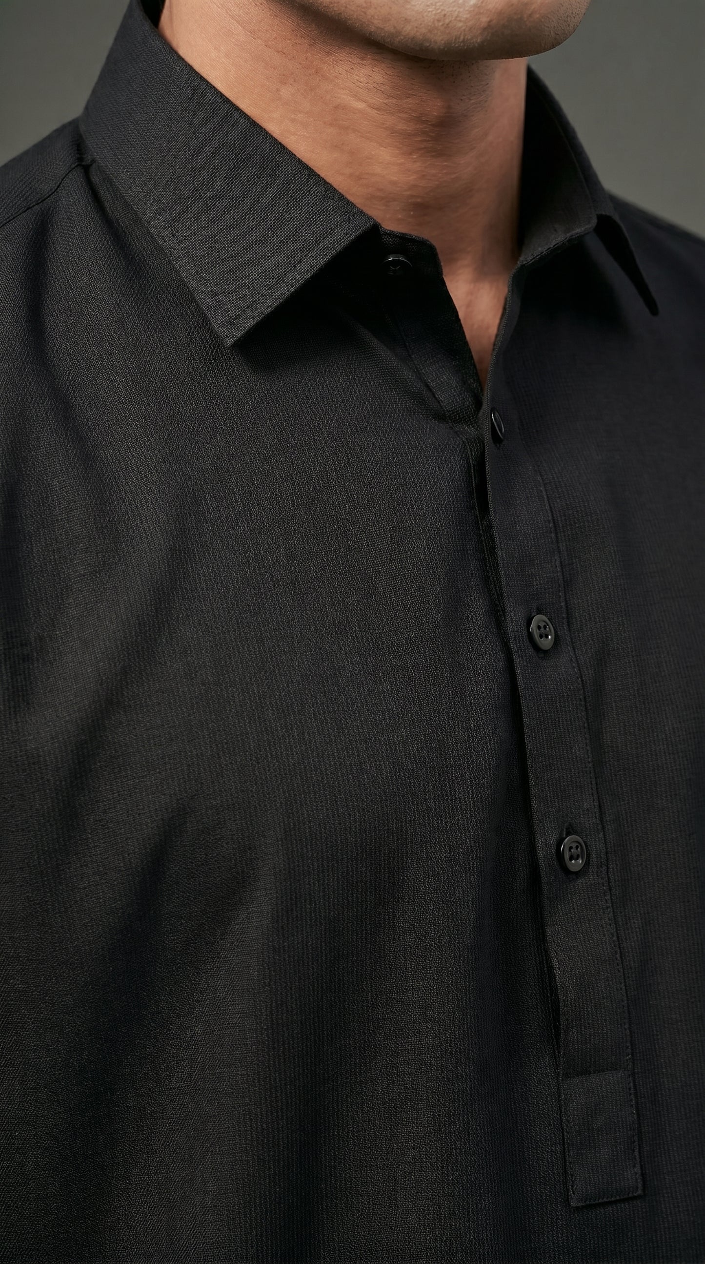 Premium Black Shirt Collar Kameez Flared Pajama Suit (P163) - Slim Fit