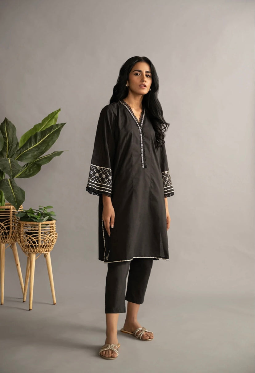 Noir Collection - Black Cotton Kurti 425