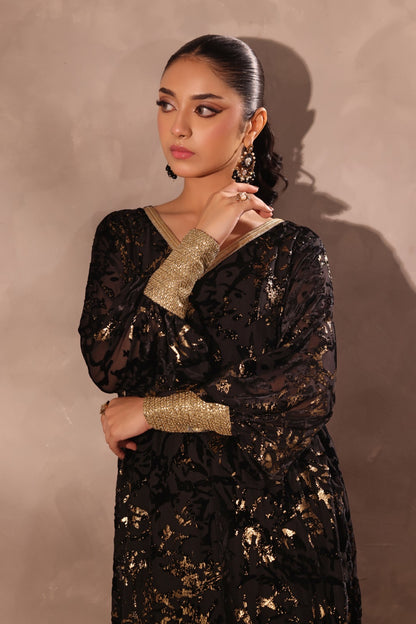Black Paltachi with Gold Cuff Kaftan