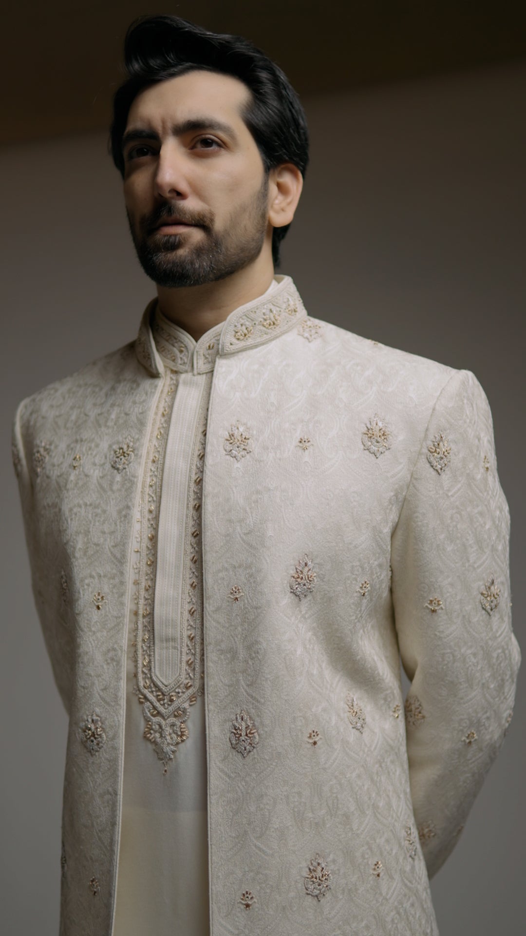 Open Concept Nikkah Sherwani Kashida Kari with Antique Embroidery -Custom Order