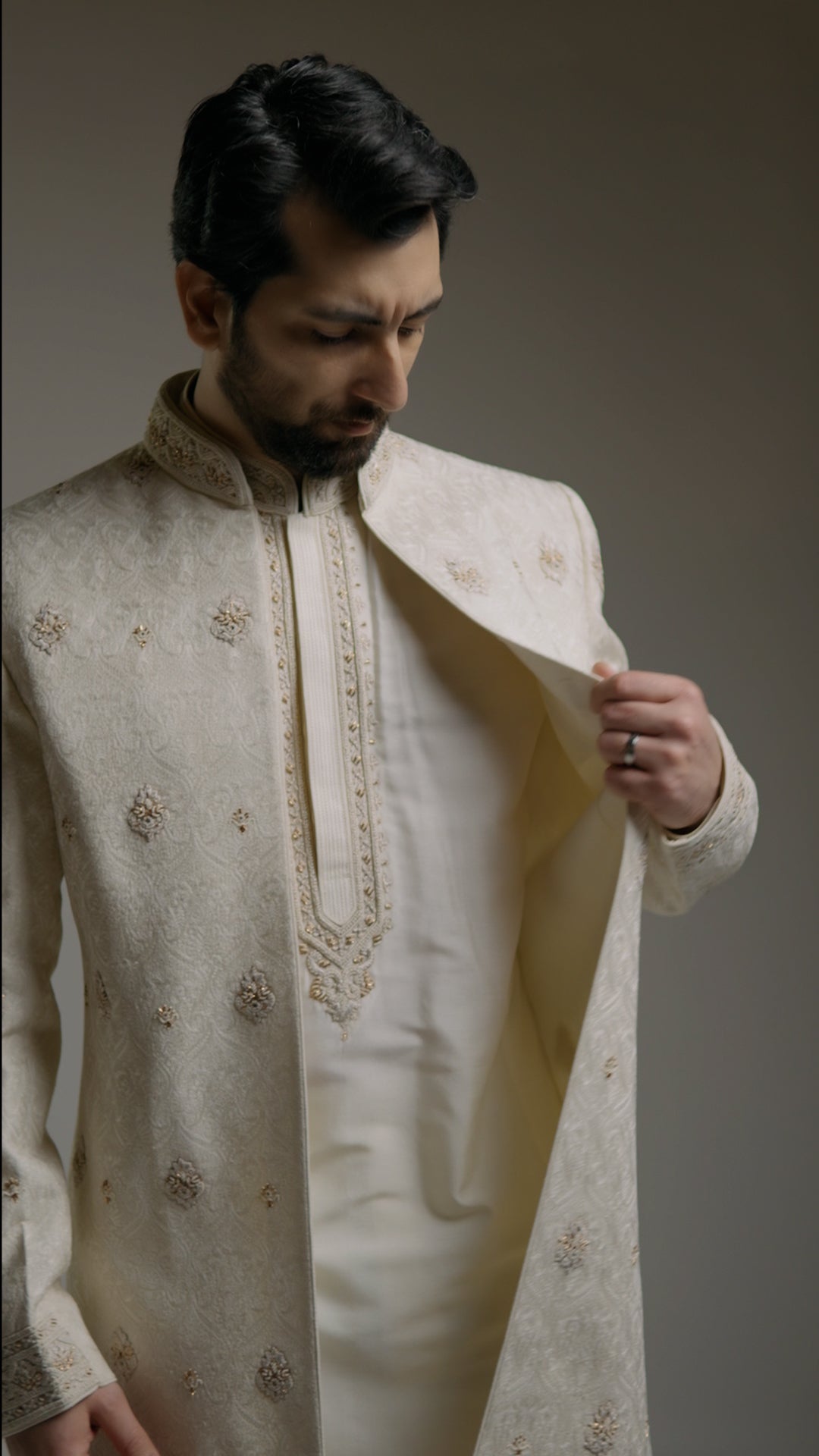 Open Concept Nikkah Sherwani Kashida Kari with Antique Embroidery -Custom Order