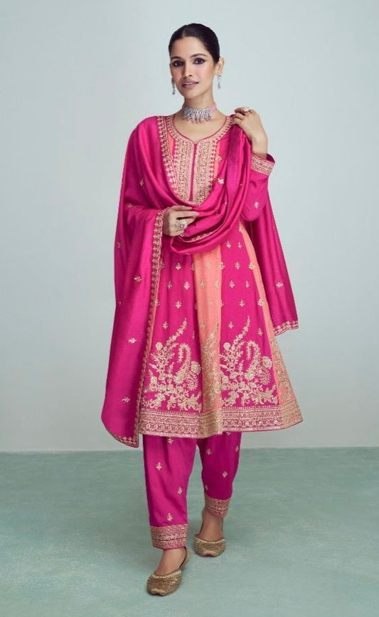 Paneled A-Line shirts with Shalwar -Pink