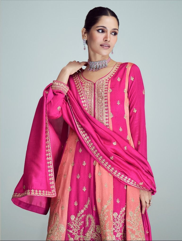 Paneled A-Line shirts with Shalwar -Pink