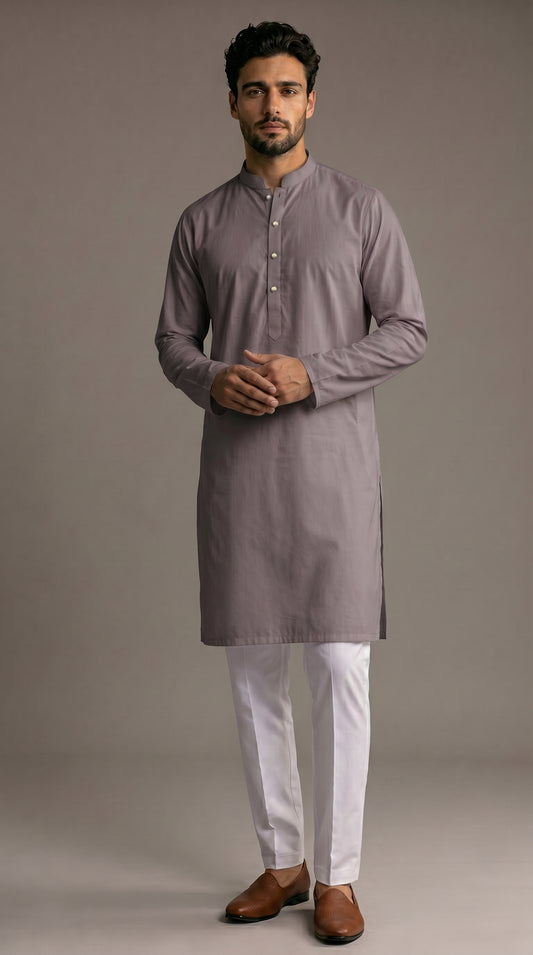 Charcoal Slate Plain Cotton Satin Kurta