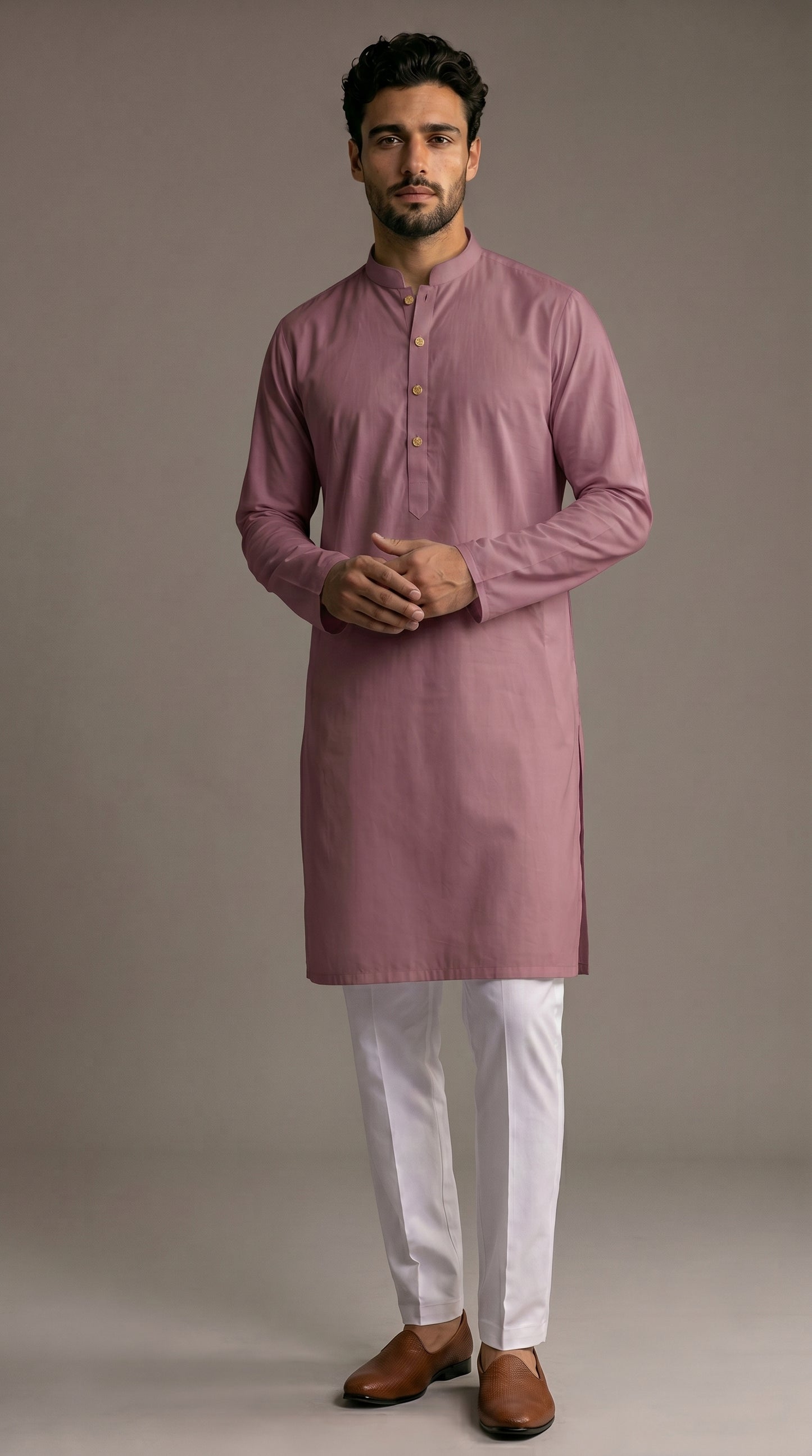 Dusty Rose Plain Cotton Satin Kurta