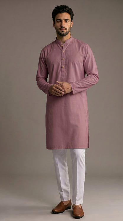 Dusty Rose Plain Cotton Satin Kurta