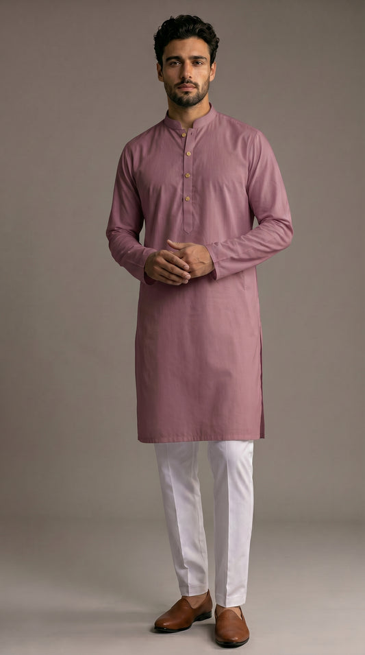 Dusty Rose Plain Cotton Satin Kurta