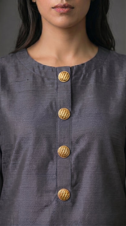 Charcoal Slate Raw Silk 2-Piece Suit