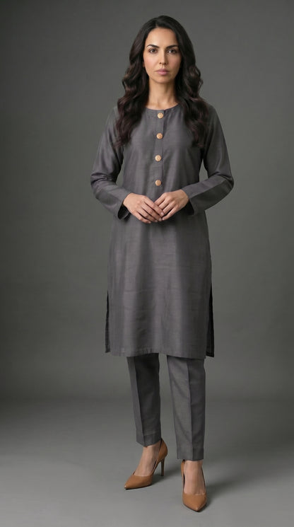 Charcoal Slate Raw Silk 2-Piece Suit
