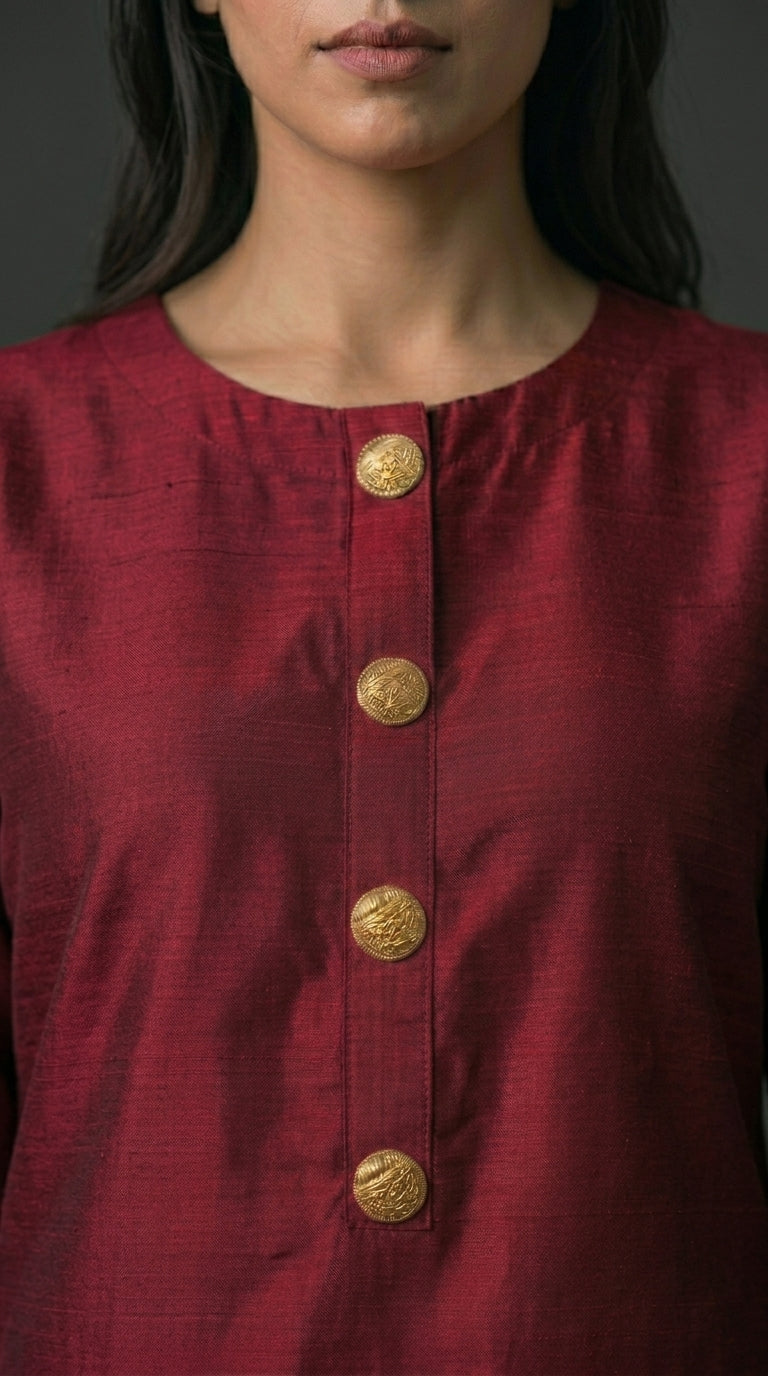 Deep Maroon Raw Silk 2-Piece Suit