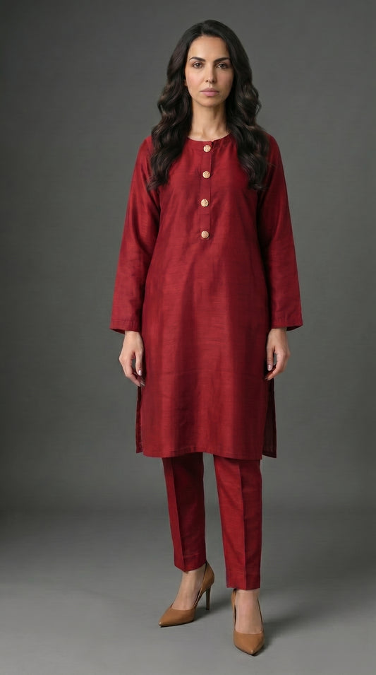Deep Maroon Raw Silk 2-Piece Suit