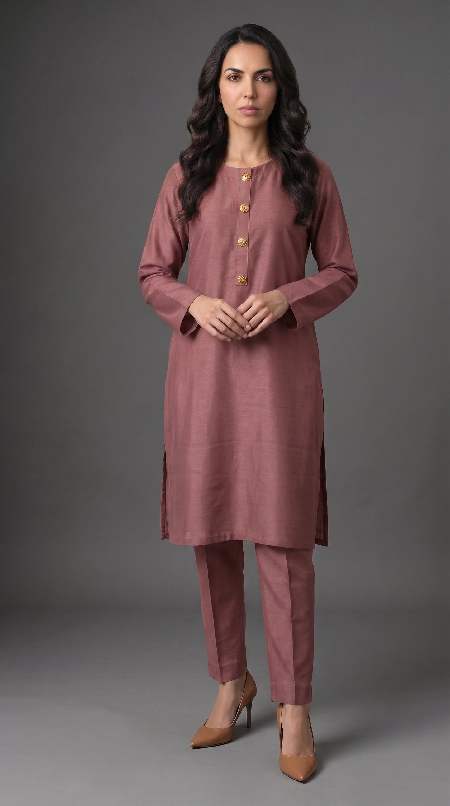 Dusty Mauve Rose Raw Silk 2-Piece Suit
