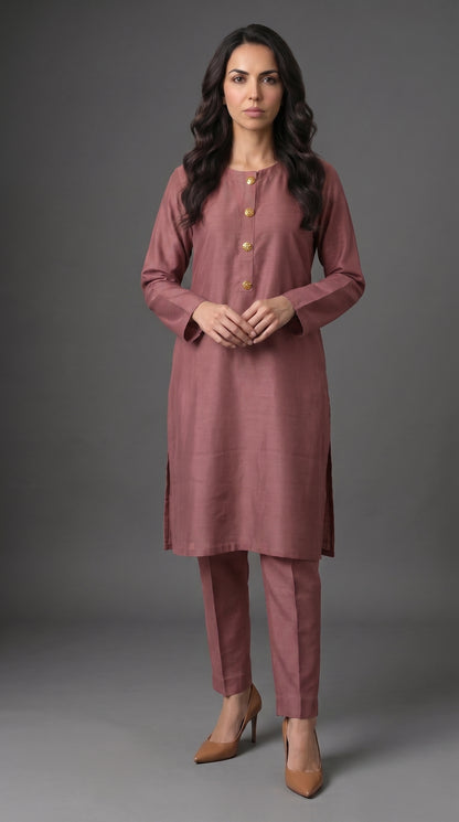 Dusty Mauve Rose Raw Silk 2-Piece Suit
