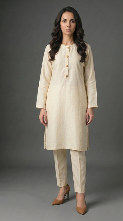Cream Raw Silk 2-Piece Suit