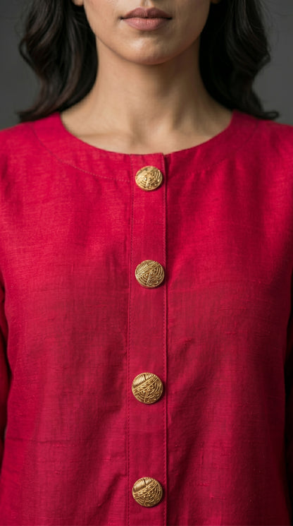 Ruby Red Raw Silk 2-Piece Suit