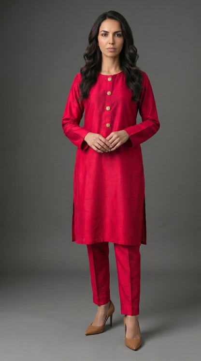 Ruby Red Raw Silk 2-Piece Suit