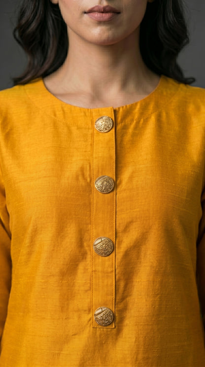 Warm Saffron Yellow Raw Silk 2-Piece Suit