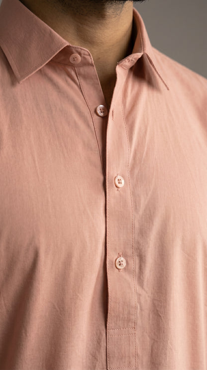 Dusty Pink Cotton Shirt Collar with Cuff Kurta