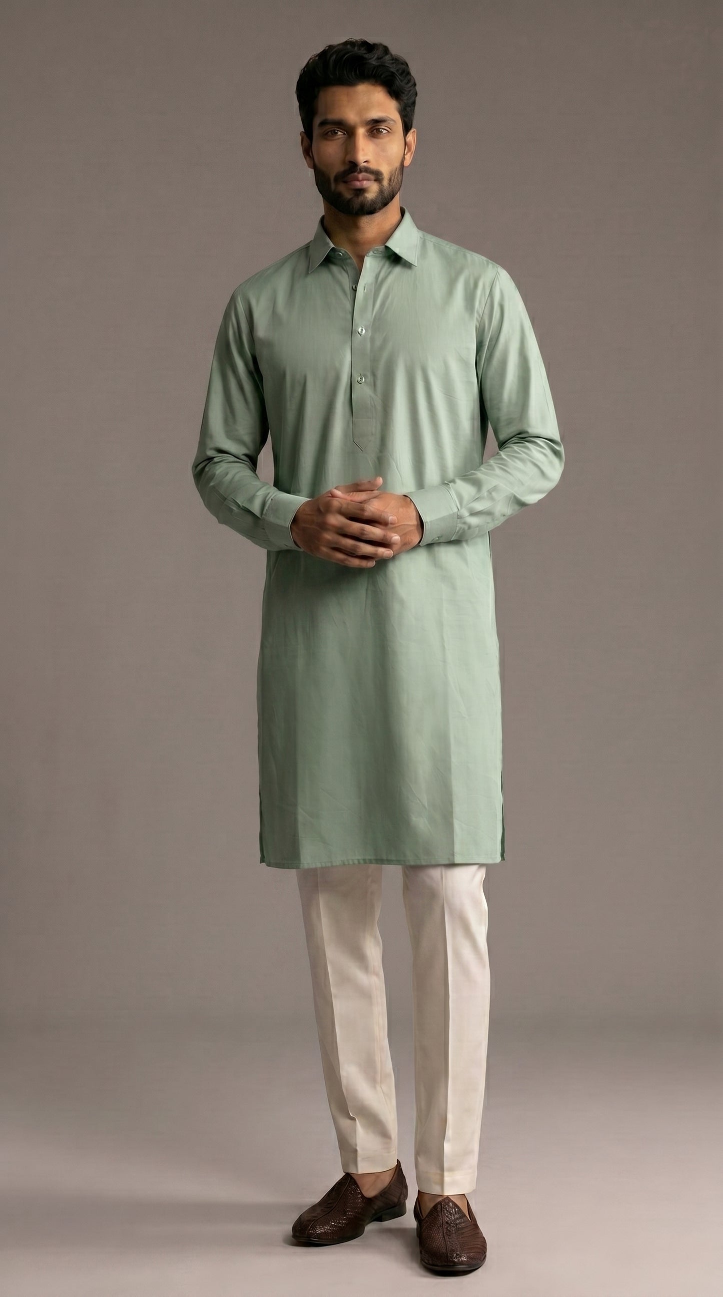 Mint Cotton Shirt Collar with Cuff Kurta