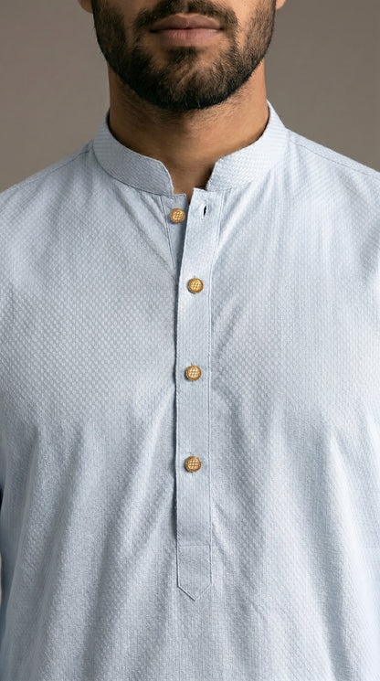 Ice Blue Cotton Dobby Kurta