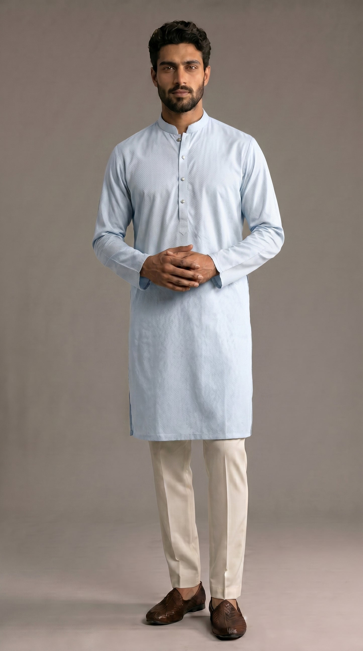 Ice Blue Cotton Dobby Kurta