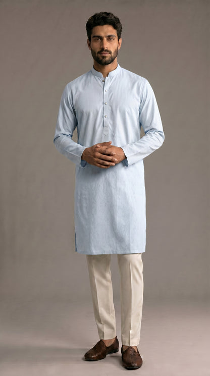 Ice Blue Cotton Dobby Kurta