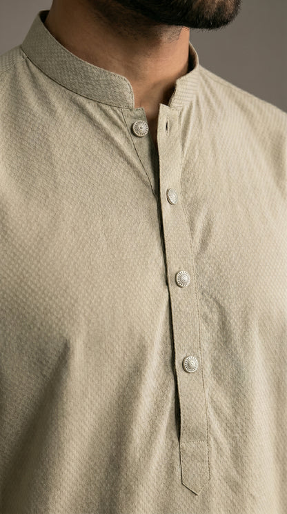 Light Grey Green Cotton Dobby Kurta