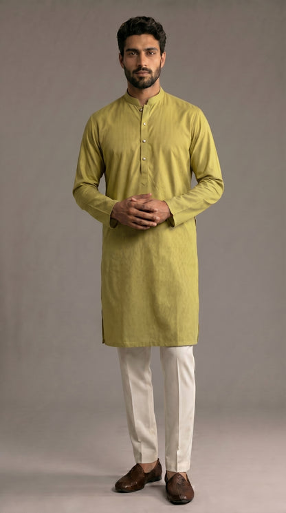 Olive Green Cotton Dobby Kurta