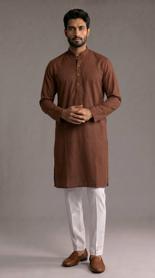 Rust Brown Cotton Dobby Kurta