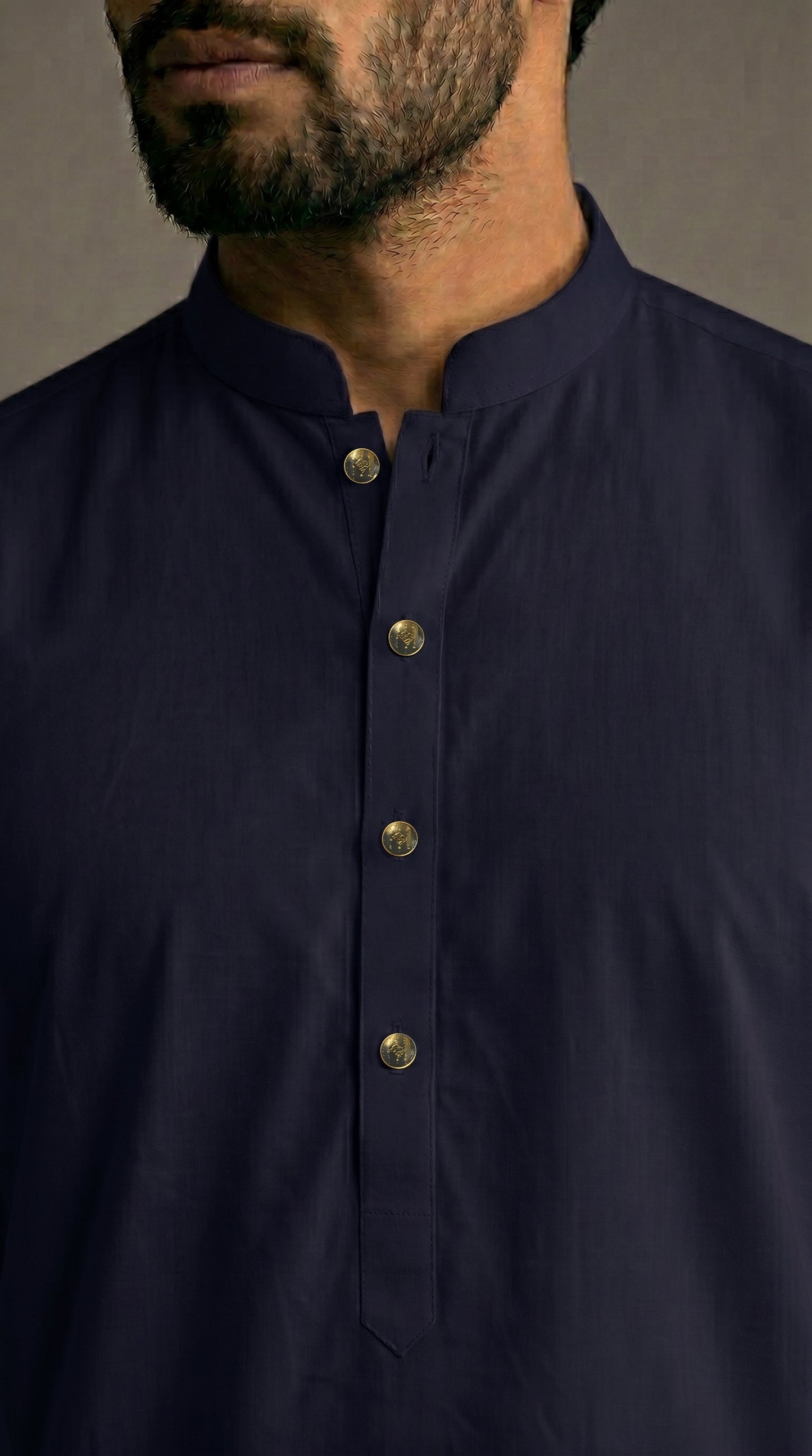 Midnight Navy Plain Cotton Satin Kurta