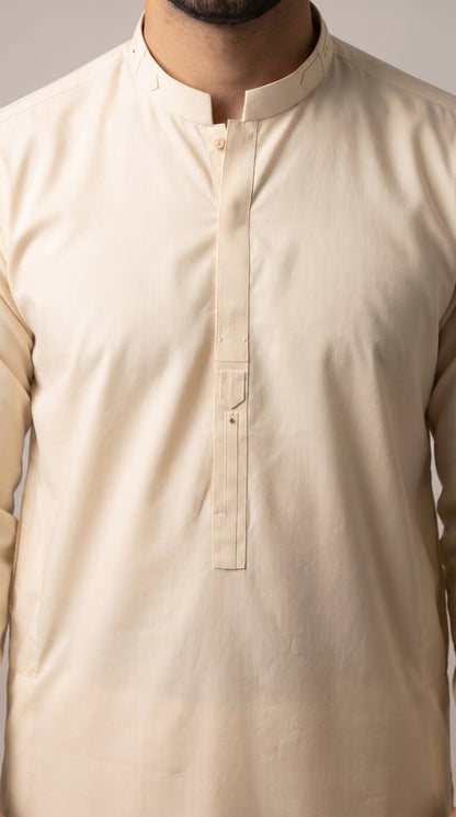 Premium Cream Kameez Trouser Suit (P131) - Slim Fit