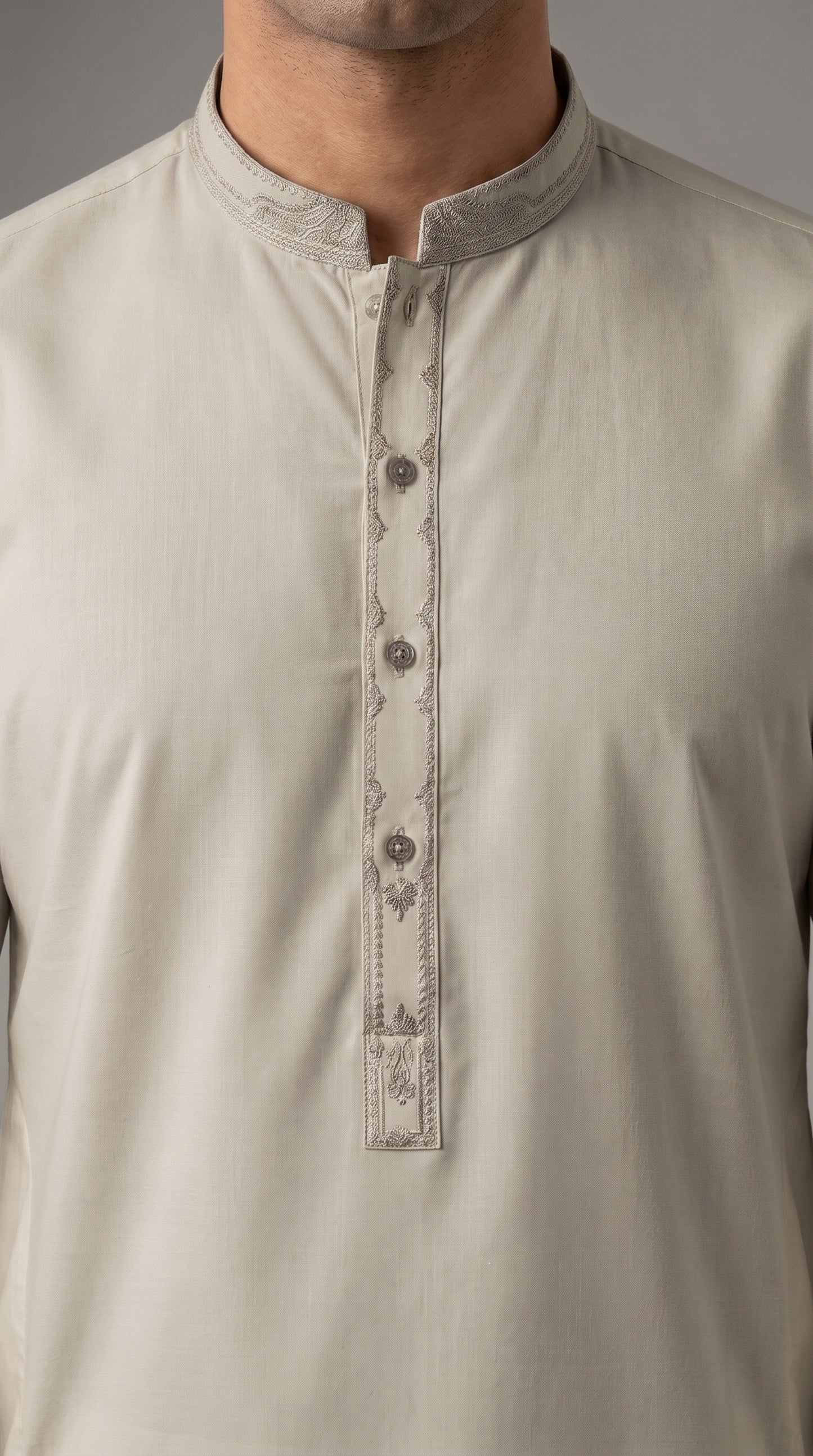 Light Sage Green Embroidered Kameez Trouser Suit (P138) - Slim fit