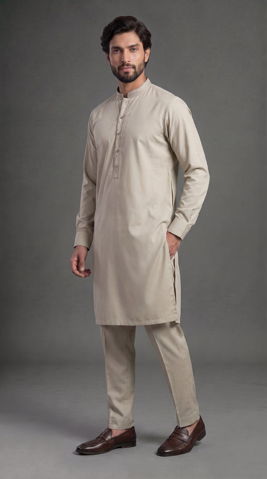 Light Sage Green Embroidered Kameez Trouser Suit (P138) - Slim fit