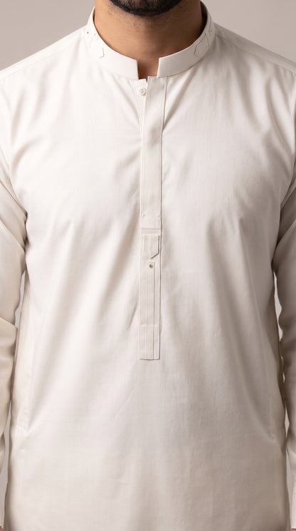 Premium Off-White Kameez Trouser Suit (P131) - Slim Fit