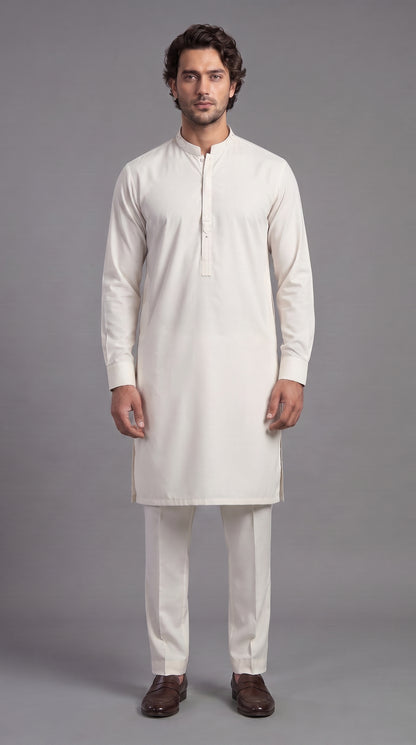 Premium Off-White Kameez Trouser Suit (P131) - Slim Fit