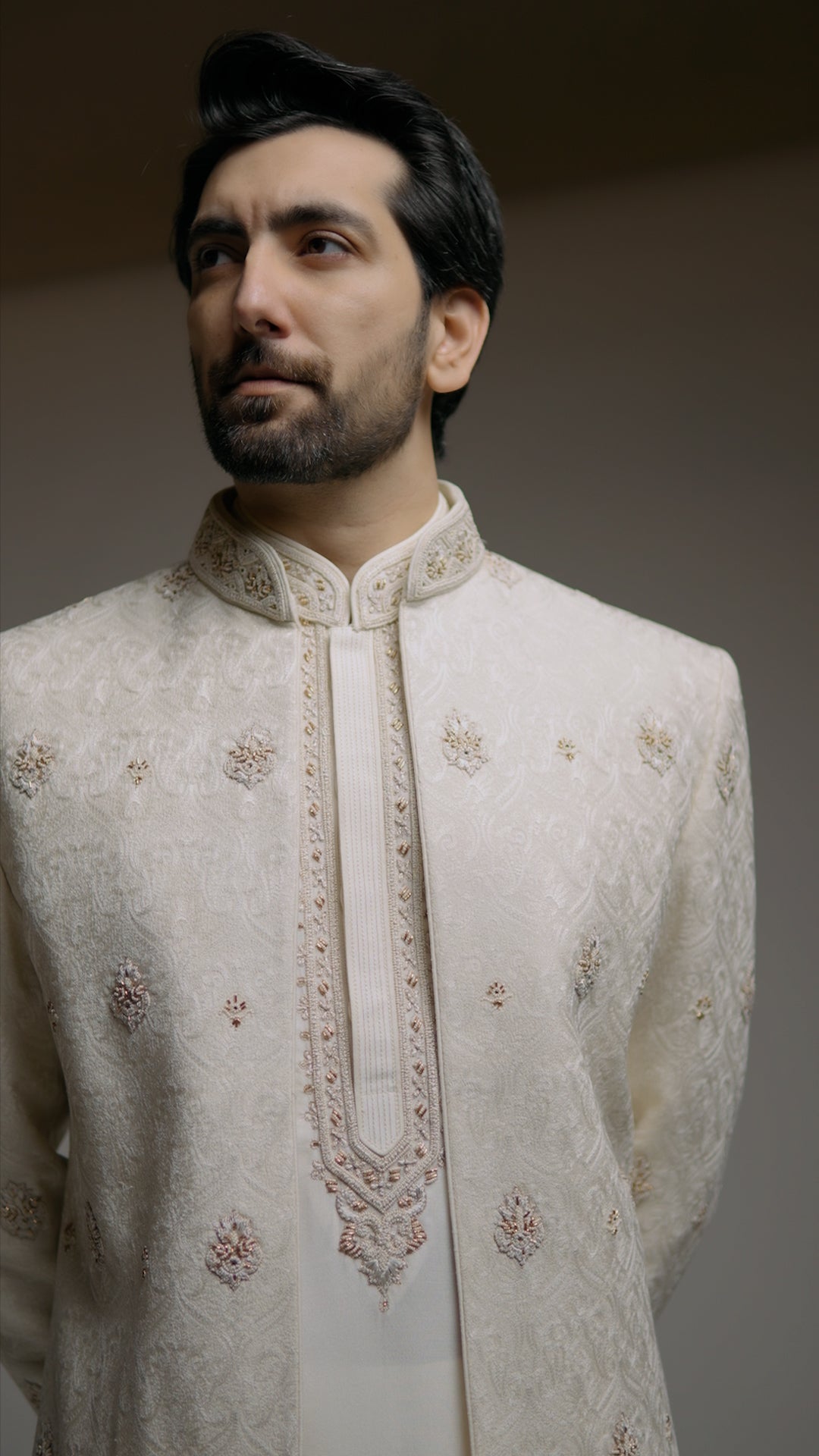 Open Concept Nikkah Sherwani Kashida Kari with Antique Embroidery -Custom Order