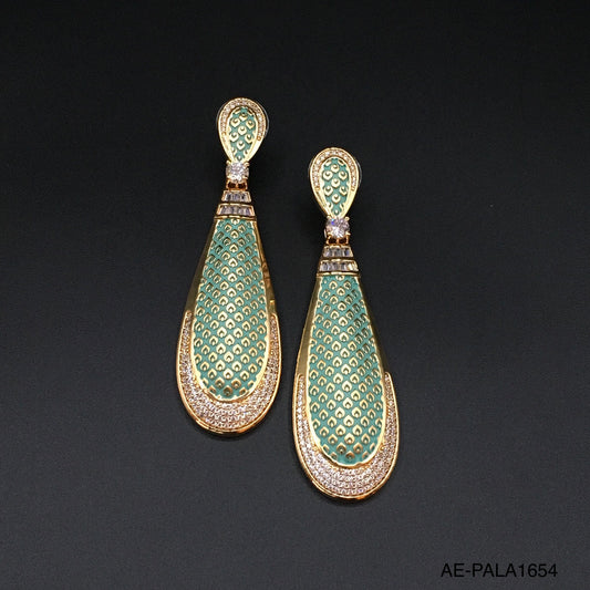 Mint Meenakari Drop Earrings with Cubic Zirconia