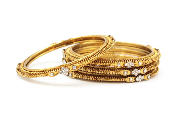 Gold Bangles (4)Set with White Stones
