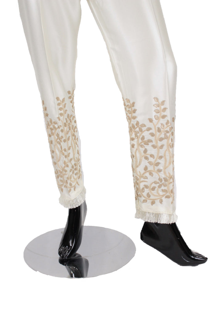 White Silk Pants with embroidery - SP001